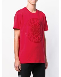 rotes bedrucktes T-Shirt mit einem Rundhalsausschnitt von Versus