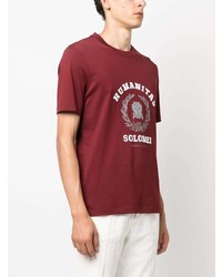 rotes bedrucktes T-Shirt mit einem Rundhalsausschnitt von Brunello Cucinelli