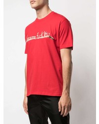 rotes bedrucktes T-Shirt mit einem Rundhalsausschnitt von Supreme