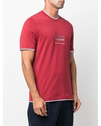 rotes bedrucktes T-Shirt mit einem Rundhalsausschnitt von Brunello Cucinelli