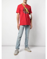 rotes bedrucktes T-Shirt mit einem Rundhalsausschnitt von Supreme