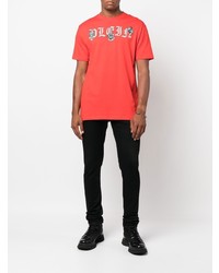 rotes bedrucktes T-Shirt mit einem Rundhalsausschnitt von Philipp Plein