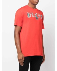 rotes bedrucktes T-Shirt mit einem Rundhalsausschnitt von Philipp Plein