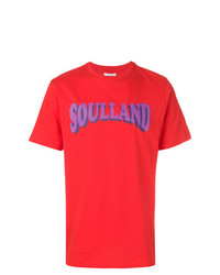 rotes bedrucktes T-Shirt mit einem Rundhalsausschnitt von Soulland