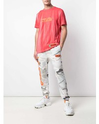 rotes bedrucktes T-Shirt mit einem Rundhalsausschnitt von Heron Preston