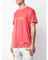 rotes bedrucktes T-Shirt mit einem Rundhalsausschnitt von Heron Preston