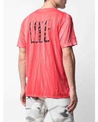 rotes bedrucktes T-Shirt mit einem Rundhalsausschnitt von Heron Preston