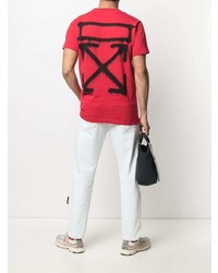 rotes bedrucktes T-Shirt mit einem Rundhalsausschnitt von Off-White