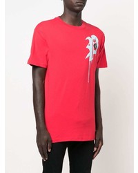 rotes bedrucktes T-Shirt mit einem Rundhalsausschnitt von Philipp Plein