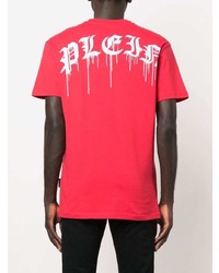 rotes bedrucktes T-Shirt mit einem Rundhalsausschnitt von Philipp Plein