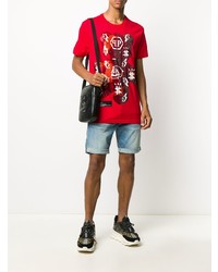 rotes bedrucktes T-Shirt mit einem Rundhalsausschnitt von Philipp Plein