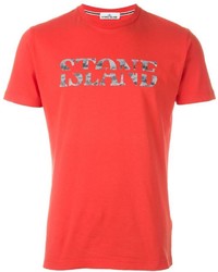 rotes bedrucktes T-Shirt mit einem Rundhalsausschnitt von Stone Island