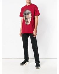 rotes bedrucktes T-Shirt mit einem Rundhalsausschnitt von Ih Nom Uh Nit