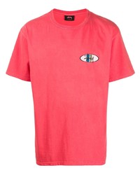 rotes bedrucktes T-Shirt mit einem Rundhalsausschnitt von Stussy