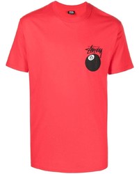 rotes bedrucktes T-Shirt mit einem Rundhalsausschnitt von Stussy