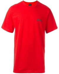 rotes bedrucktes T-Shirt mit einem Rundhalsausschnitt von Stussy