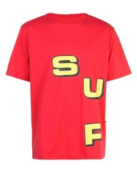 rotes bedrucktes T-Shirt mit einem Rundhalsausschnitt von Supreme