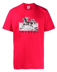 rotes bedrucktes T-Shirt mit einem Rundhalsausschnitt von Supreme