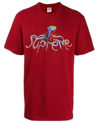 rotes bedrucktes T-Shirt mit einem Rundhalsausschnitt von Supreme