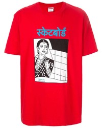 rotes bedrucktes T-Shirt mit einem Rundhalsausschnitt von Supreme