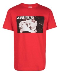 rotes bedrucktes T-Shirt mit einem Rundhalsausschnitt von Supreme