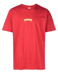 rotes bedrucktes T-Shirt mit einem Rundhalsausschnitt von Supreme