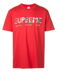 rotes bedrucktes T-Shirt mit einem Rundhalsausschnitt von Supreme