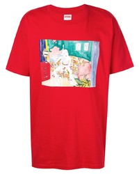 rotes bedrucktes T-Shirt mit einem Rundhalsausschnitt von Supreme