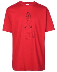 rotes bedrucktes T-Shirt mit einem Rundhalsausschnitt von Supreme