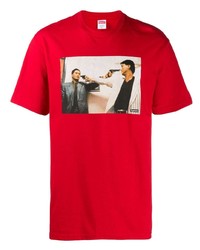 rotes bedrucktes T-Shirt mit einem Rundhalsausschnitt von Supreme