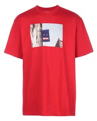 rotes bedrucktes T-Shirt mit einem Rundhalsausschnitt von Supreme