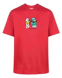 rotes bedrucktes T-Shirt mit einem Rundhalsausschnitt von Supreme