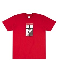 rotes bedrucktes T-Shirt mit einem Rundhalsausschnitt von Supreme