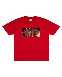 rotes bedrucktes T-Shirt mit einem Rundhalsausschnitt von Supreme