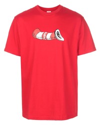 rotes bedrucktes T-Shirt mit einem Rundhalsausschnitt von Supreme