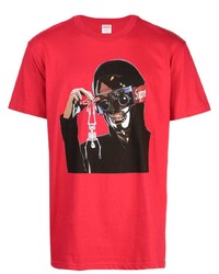 rotes bedrucktes T-Shirt mit einem Rundhalsausschnitt von Supreme