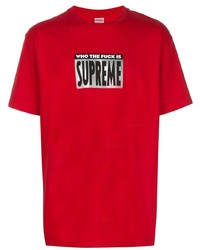 rotes bedrucktes T-Shirt mit einem Rundhalsausschnitt von Supreme