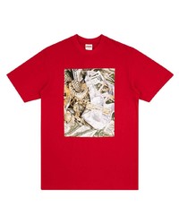 rotes bedrucktes T-Shirt mit einem Rundhalsausschnitt von Supreme