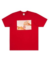 rotes bedrucktes T-Shirt mit einem Rundhalsausschnitt von Supreme