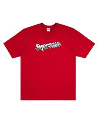 rotes bedrucktes T-Shirt mit einem Rundhalsausschnitt von Supreme