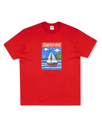 rotes bedrucktes T-Shirt mit einem Rundhalsausschnitt von Supreme