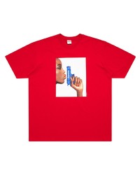 rotes bedrucktes T-Shirt mit einem Rundhalsausschnitt von Supreme