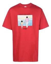 rotes bedrucktes T-Shirt mit einem Rundhalsausschnitt von Supreme