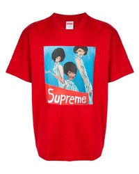 rotes bedrucktes T-Shirt mit einem Rundhalsausschnitt von Supreme