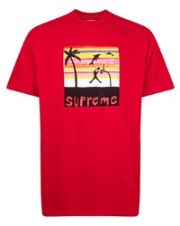 rotes bedrucktes T-Shirt mit einem Rundhalsausschnitt von Supreme