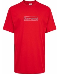 rotes bedrucktes T-Shirt mit einem Rundhalsausschnitt von Supreme