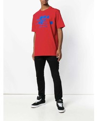 rotes bedrucktes T-Shirt mit einem Rundhalsausschnitt von Diesel