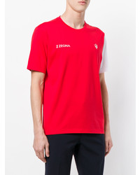 rotes bedrucktes T-Shirt mit einem Rundhalsausschnitt von Z Zegna