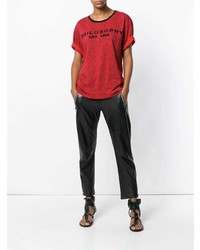 rotes bedrucktes T-Shirt mit einem Rundhalsausschnitt von Philosophy di Lorenzo Serafini