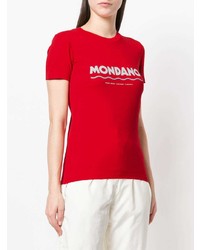 rotes bedrucktes T-Shirt mit einem Rundhalsausschnitt von Wood Wood